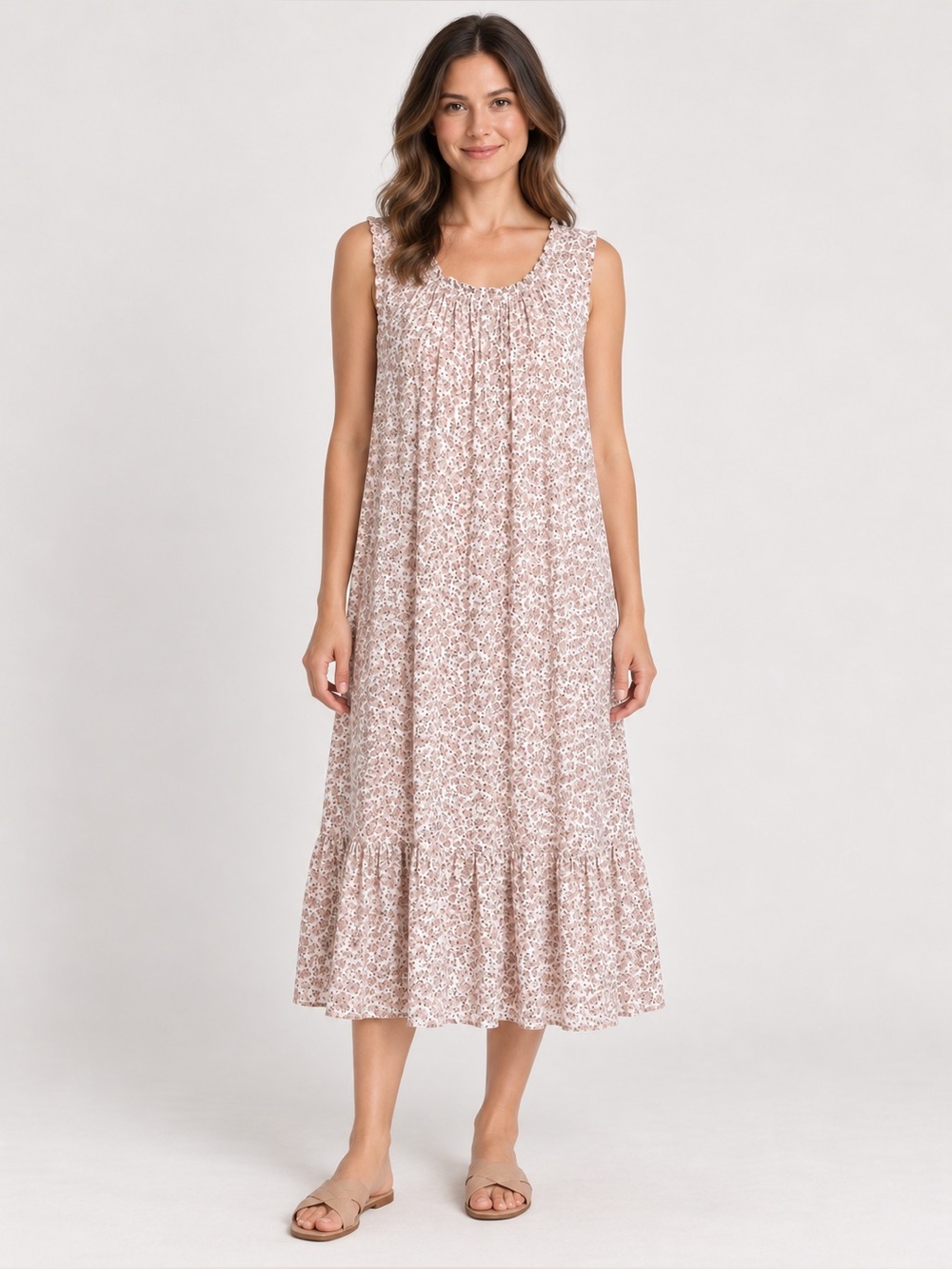 Anthropologie Pink Floral Midi Dress